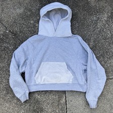 Aerie Cropped Hoodie Sweatshirt Gray Two Tone Pocket Women Size Large