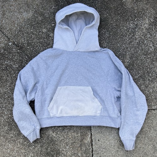 Aerie Cropped Hoodie Sweatshirt Gray Two Tone Pocket Women Size Large