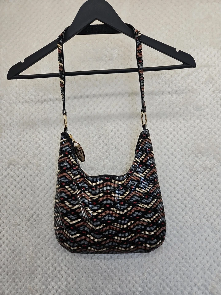 Bolsa de ombro Whiting & Davis malha de metal zíper multicolorida bolsa de pó muito limpa em excelente estado usado - Imagem 2 de 4