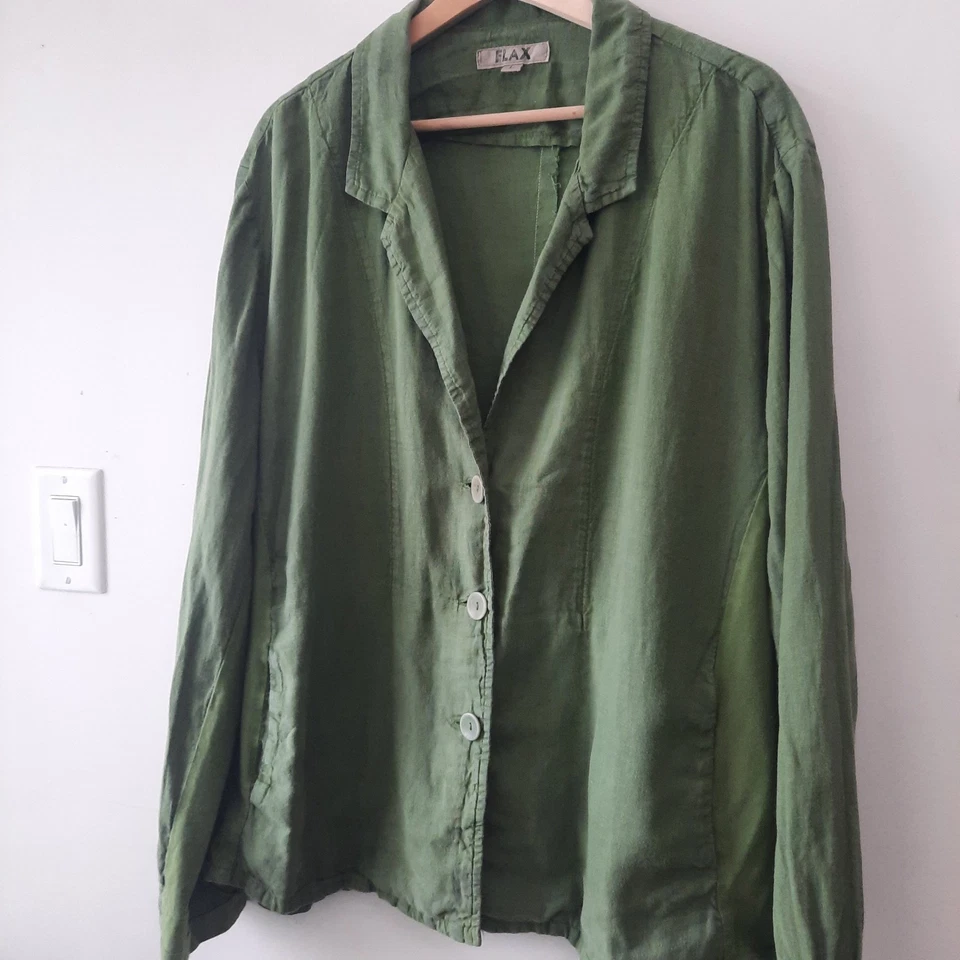 FLAX Women's 100% Linen Long Sleeve Oversized Lagenlook Baggy Blazer Coat Large - Image 2 of 4