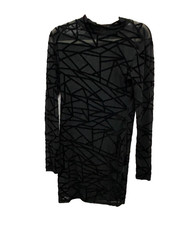 SHEIN Bodycon Dress Womens M Black Sheer Geometric Mesh Long Sleeve Whimsigoth