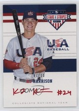 2017 Panini USA Baseball Stars & Stripes Red Ink 7/10 KJ Harrison #10 Auto 0i76