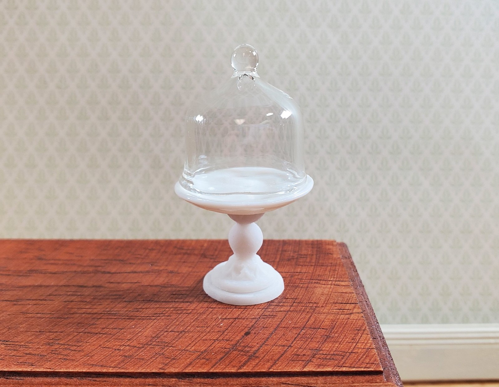 Dollhouse Cake Stand with Dome Glass & Ceramic 1:12 Scale Miniature