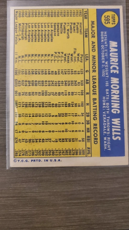 1970 年 Topps 套装-Break #595 Maury Wills 近乎完好 — 第 2/2 张图片