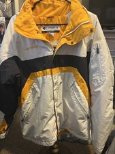 Columbia Men's Colorblock Parka Jacket M White Yellow Black Hooded Lined