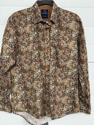 Marcello Men's Brown Geometric Long Sleeve Point Collar Button-Up Shirt M