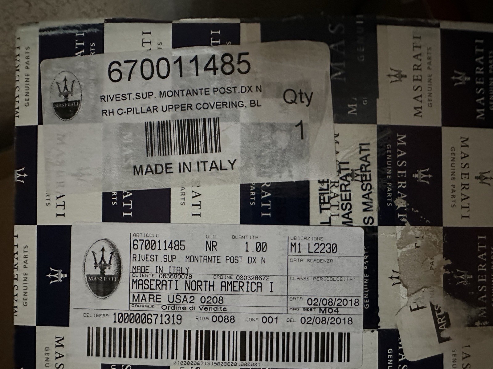 MASERATI QUATTROPORTE REAR RIGHT SIDE C PILLAR COVER TRIM PANEL OEM 2014-2021