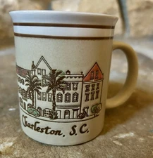 Vintage Embossed Charleston, South Carolina Coffee Mug Rainbow Row Townhouses