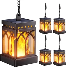 4-Pack Solar Lanterns Outdoor Waterproof Flickering Flame Hanging Lights
