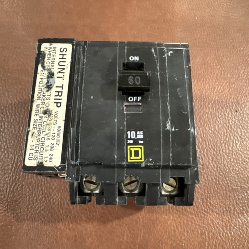 SQUARE D QOB3601021 Circuit Breaker 3 Pole 60 Amp 120V HACR SHUNT TRIP