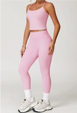 Shave Pink Yoga Set Women Sports Shirt Tank Top Tight Fitting High Waist Pants F
