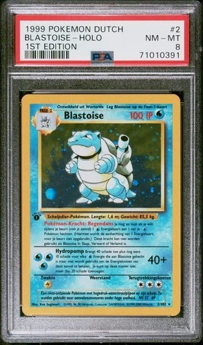 Pokemon Dutch Base Set 2/102 Blastoise Holo 1st Edition PSA 8