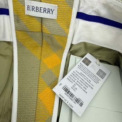 New Burberry Virgin Wool Wide Leg Lined Hunter Check Pants Yellow