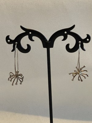 Sterling Silver Firework Burst Flower Dangle Earrings Artisan Modern 1.5 