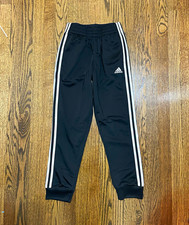 adidas Boy  s black Track Pants White 3-Stripes Size M Regular Fit Drawstring