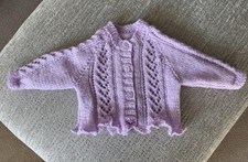 Hand Knitted Lilac Baby Girls Cardigan. 0-3mths 
