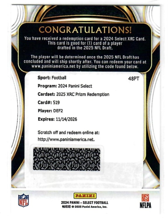 2024 Select Abdul Carter XRC DEF2 #519 Defense Rookie RC - 2025