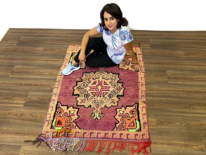 Gorgeous Vintage Rug Smal PinK Rug Cozy Hallway Rug,Living Room Accents,  3x4 ft - Image 2 of 4