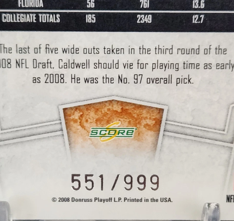 Andre Caldwell  2008 Score Select Rookie /999  #396 Rookie RC - Image 3 of 3