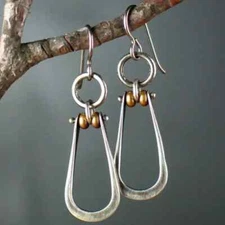 VINTAGE MECHANICAL BOHO ASYMMETRICAL  STERLING PLATED DANGLE EARRINGS
