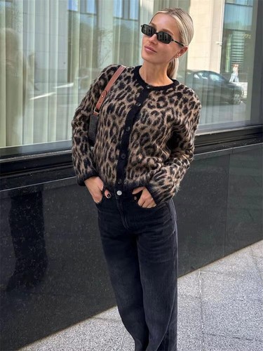 New Leopard Knit Cardigan Jumper - Afbeelding 12 van 17