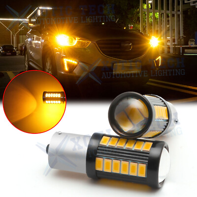 1156 7506 BA15S LED Front Turn Signal Light Bulbs Amber Orange 3000K 5630 SMD 2x