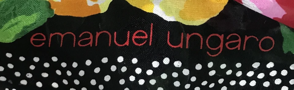 De Colección Emanuel Ungaro Rosa Amarillo Negro Floral Lunares Rodado a Mano Seda Bufanda Foto 3 de 3