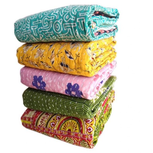 05 PC Reversible Handmade Cotton Vintage Kantha Quilt Bedspread Throw Blanket. - Picture 3 of 3