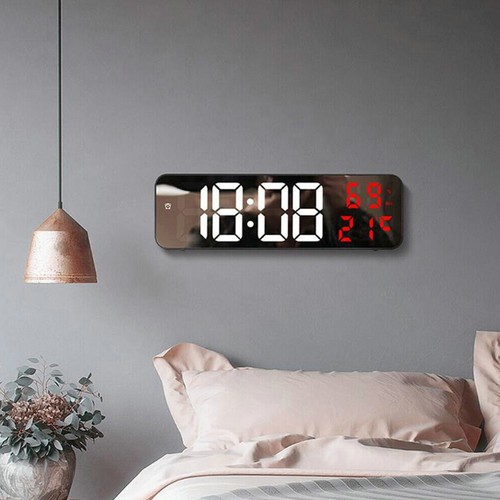 LED Display Digital Wall Clock Decor w/ Time Temperature Humidity Digital Alarm - Picture 8 of 14