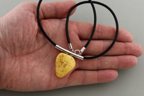 Genuine BALTIC AMBER Leather String Silver White Egg Yolk Pendant 11g 230208-6 - Picture 2 of 3