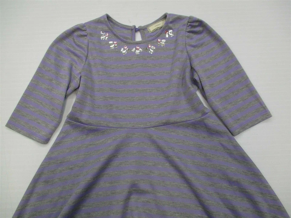 Vestido SOPRANO Niña Talla 6 Cuentas Patinador Rayas Gris Púrpura Línea A  Foto 2 de 4