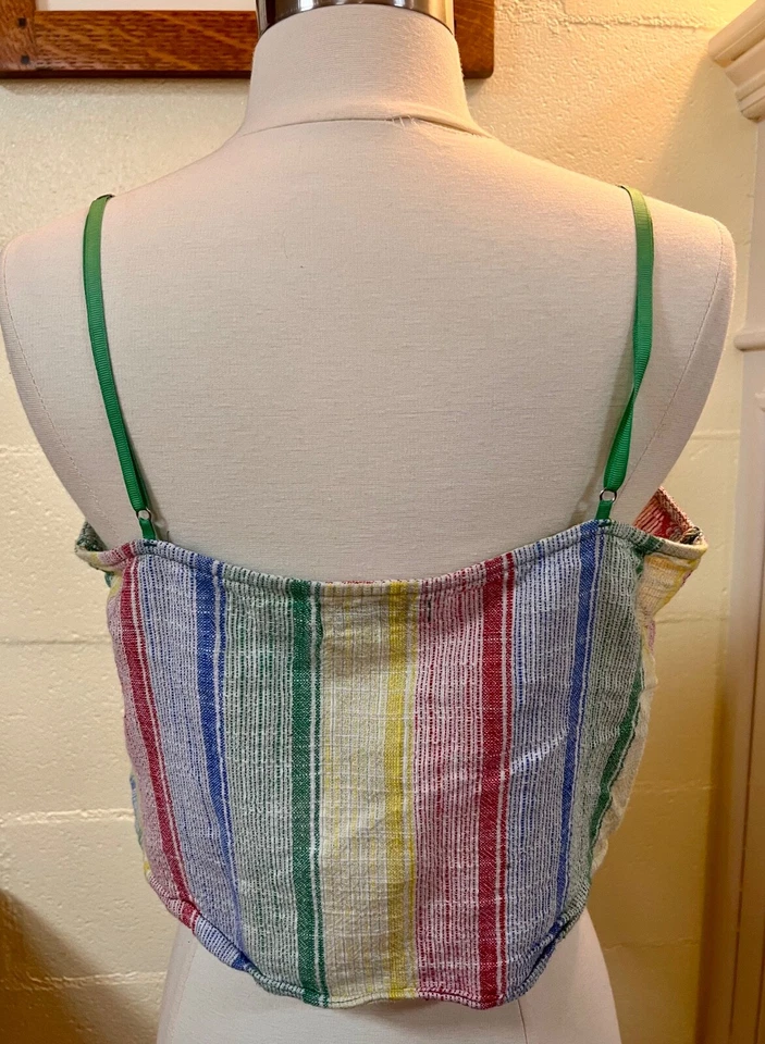 Camiseta sin mangas corta Urban Outfitters arco iris a rayas mezcla de lino gasa talla L Foto 3 de 4