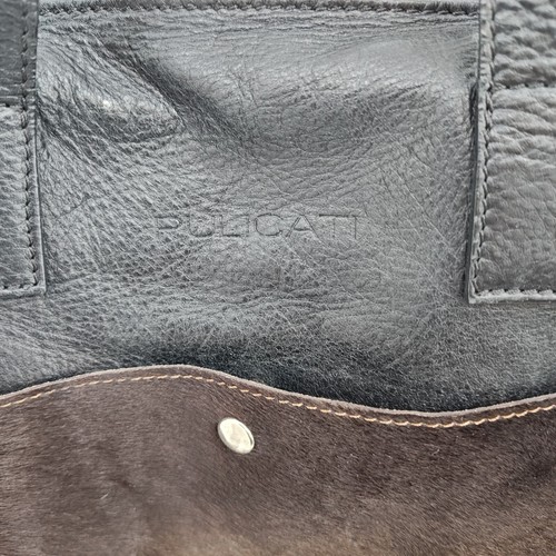 PULICATI Italian Leather Convertible Handbag Black with Brown Calf Hair Pocket - Bild 4 von 16