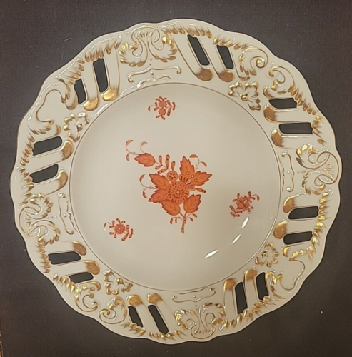 Herend Ungarn Chinesischer Blumenstrauß Rost Porzellan 9" Wandbehang Teller #566