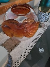 lalique clear cystal vase with beautiful Amber koi fish.
