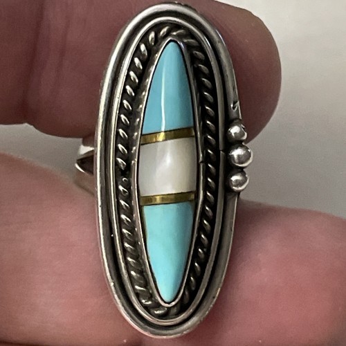 Old Pawn Turquoise Ring Artist Signed GS Size 7 - Picture 12 of 13