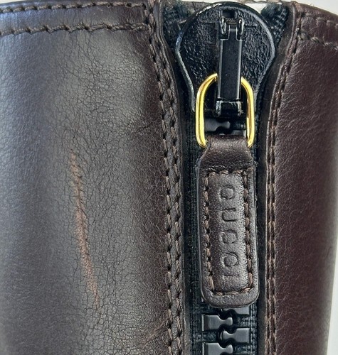 GUCCI Leather Riding Boots 40 10 US Brown Web Accent Black Zipper Accent - Picture 12 of 14