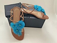 DSQUARED2 6 7 8 9 Flat Brown Thong Strappy Blue Flower Sandals $890