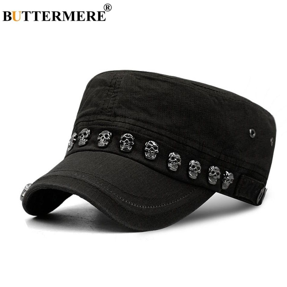 Punk Rock Military Hat - Skull Rivet Cotton Army Caps Casual