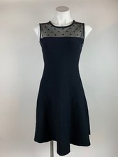 Eliza J Black Fit Flare Illusion Polka Dot Dress Medium Excellent