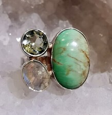 Ring Variscit Mondstein + Prasiolith, 925er Silber, Gr. 18,1 - Ringschiene offen