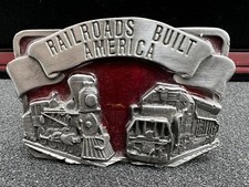  RAILROADS BUILT AMERICA  VINTAGE PEWTER ENAMEL BELT BUCKLE- 1984 SISKIYOU P29