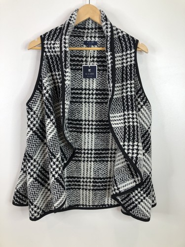 Kaari Blue Women’s S/M Black White Plaid Check Sweater Cardigan Vest NWT