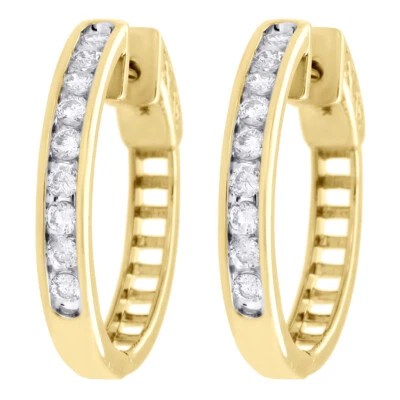 10K Gelbgold Echte Diamant Einreihig Kanalgefasste Huggie Creolen 1/2 CT. - Bild 1 von 4
