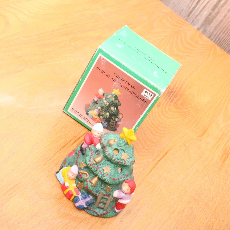Candelabro de porcelana de Navidad árbol de Navidad con niños en caja original Foto 2 de 4