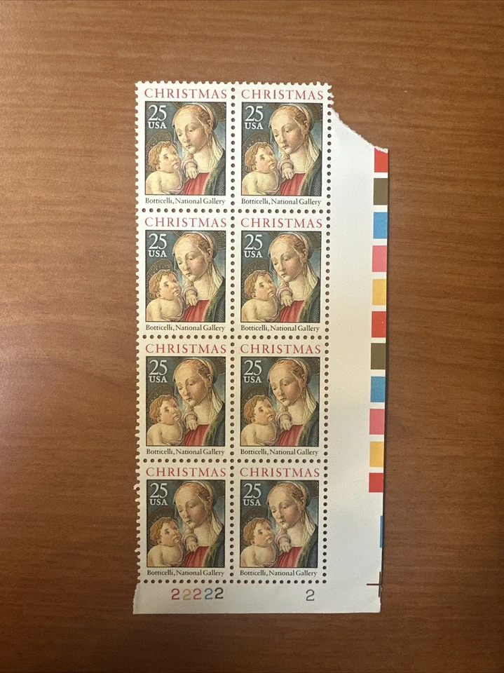 Christmas Madonna by Botticelli, 25¢ stamp, Plate Block - Image 3 of 4