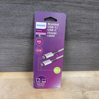 Philips Elite 6ft. USB-C Braided Charging Cable Brand New