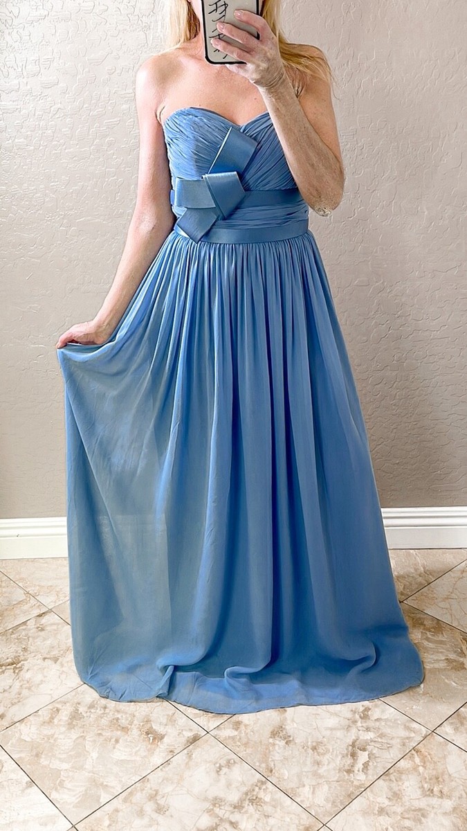 Marchesa Notte Silk Chiffon Gown Strapless Bow Dusty Blue Size 0