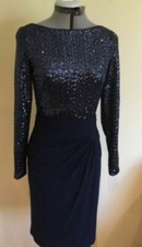 NWT Lauren by Ralph Lauren Navy Sequin Mesh Jersey Sheath Dress Size 4