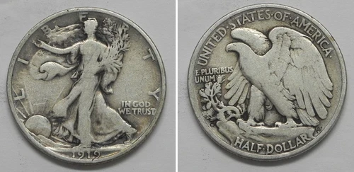 X4036 1919-D Liberty Walking Half Dollar 50c, Fine